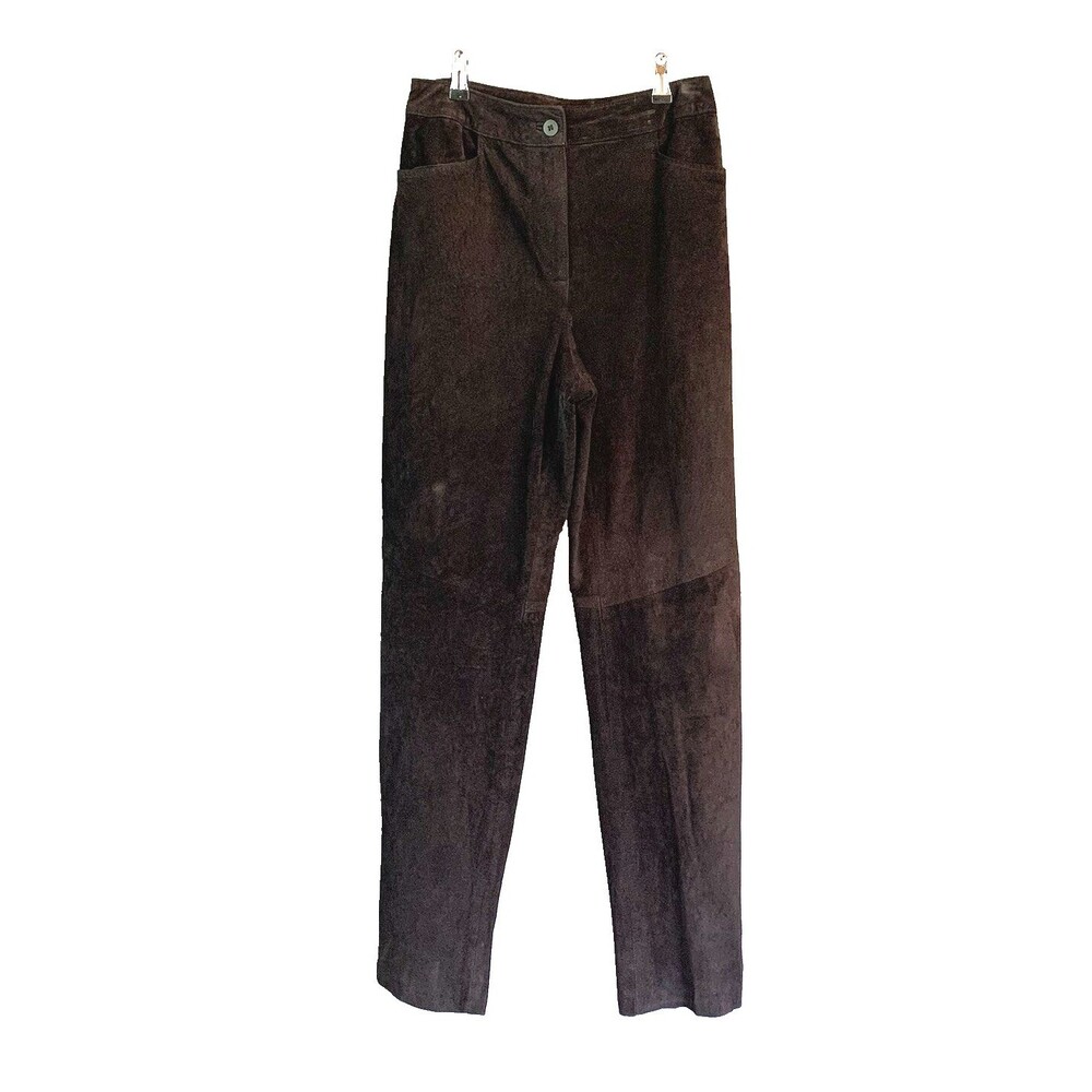 Y2K Vtg 90s Peruvian Connection Suede Pants High Rise Sz 6 Black Leather Trouser